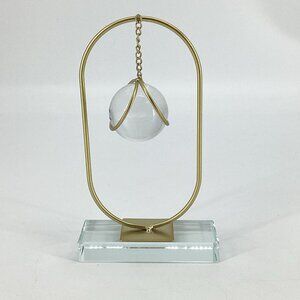 Crystal Sphere With Gold Tone Metal Stand Base Natural Display Meditation Decor